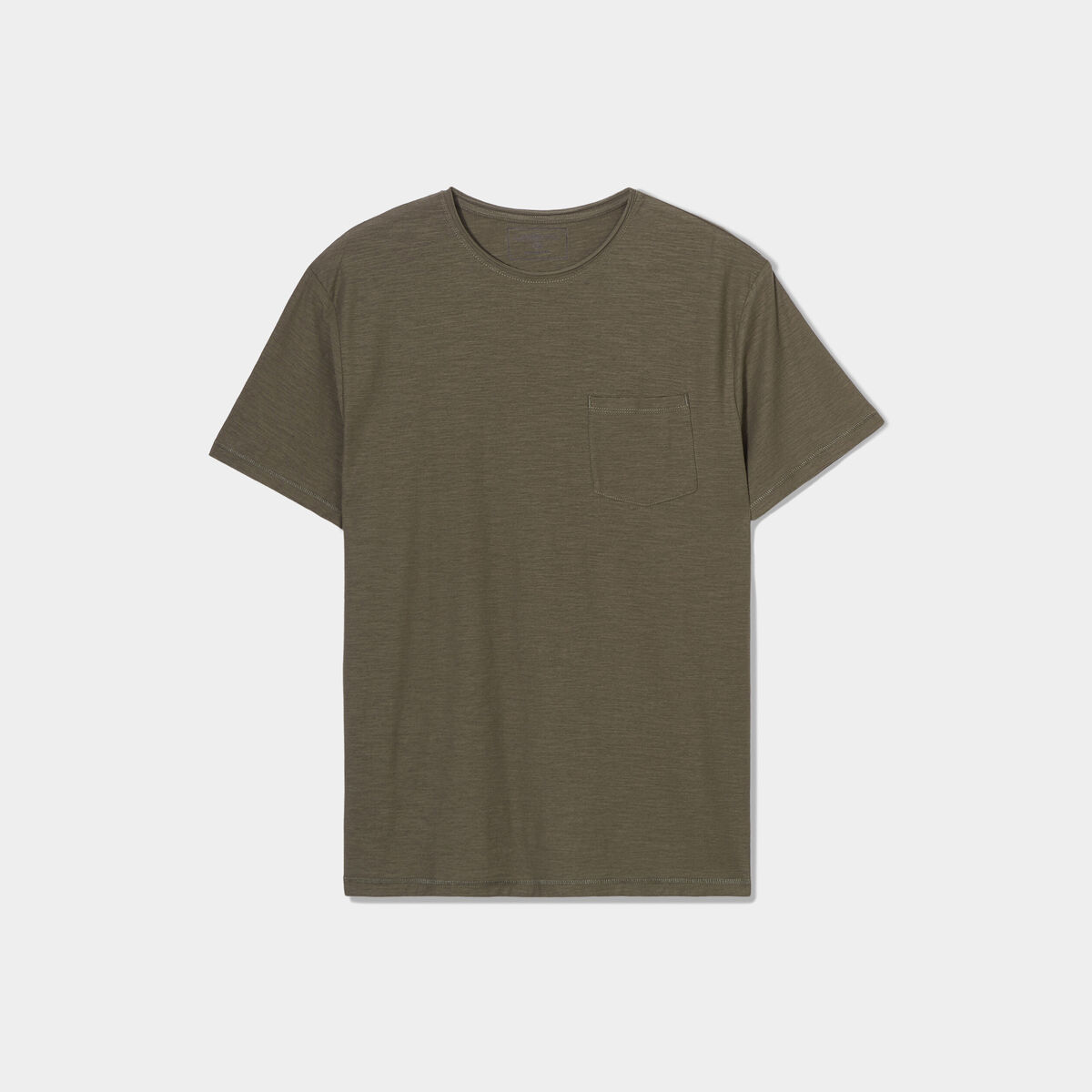 T-shirt coton col rond 1 poche Liberto vert kaki homme