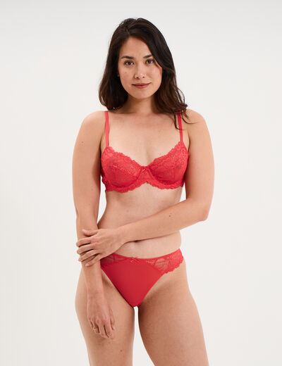 Soutien-gorge embo&icirc;tant dentelle rouge corail femme