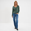 Pull col en V manches longues vert femme