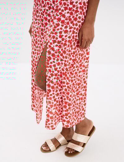 Jupe midi fendue fluide rouge femme