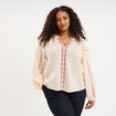 Blouse brod&eacute;e manches longues coton beige femme grande taille