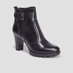 Bottines à talons avec boucles en cuir noir femme