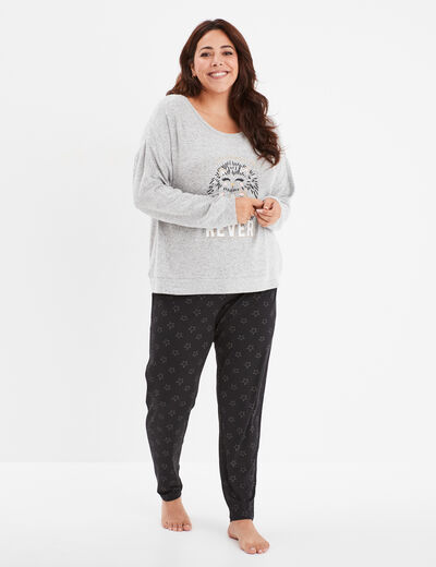 Ensemble pyjama legging 2 pièces gris clair femme grande taille