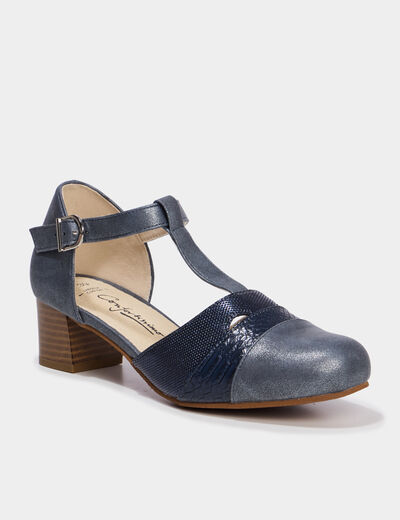 Escarpins &agrave; talons pied large bleu marine femme