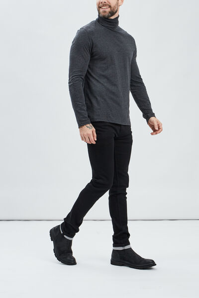 T-shirt col roul&eacute; manches longues gris fonc&eacute; homme