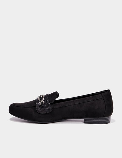 Mocassins plats su&egrave;de noir femme