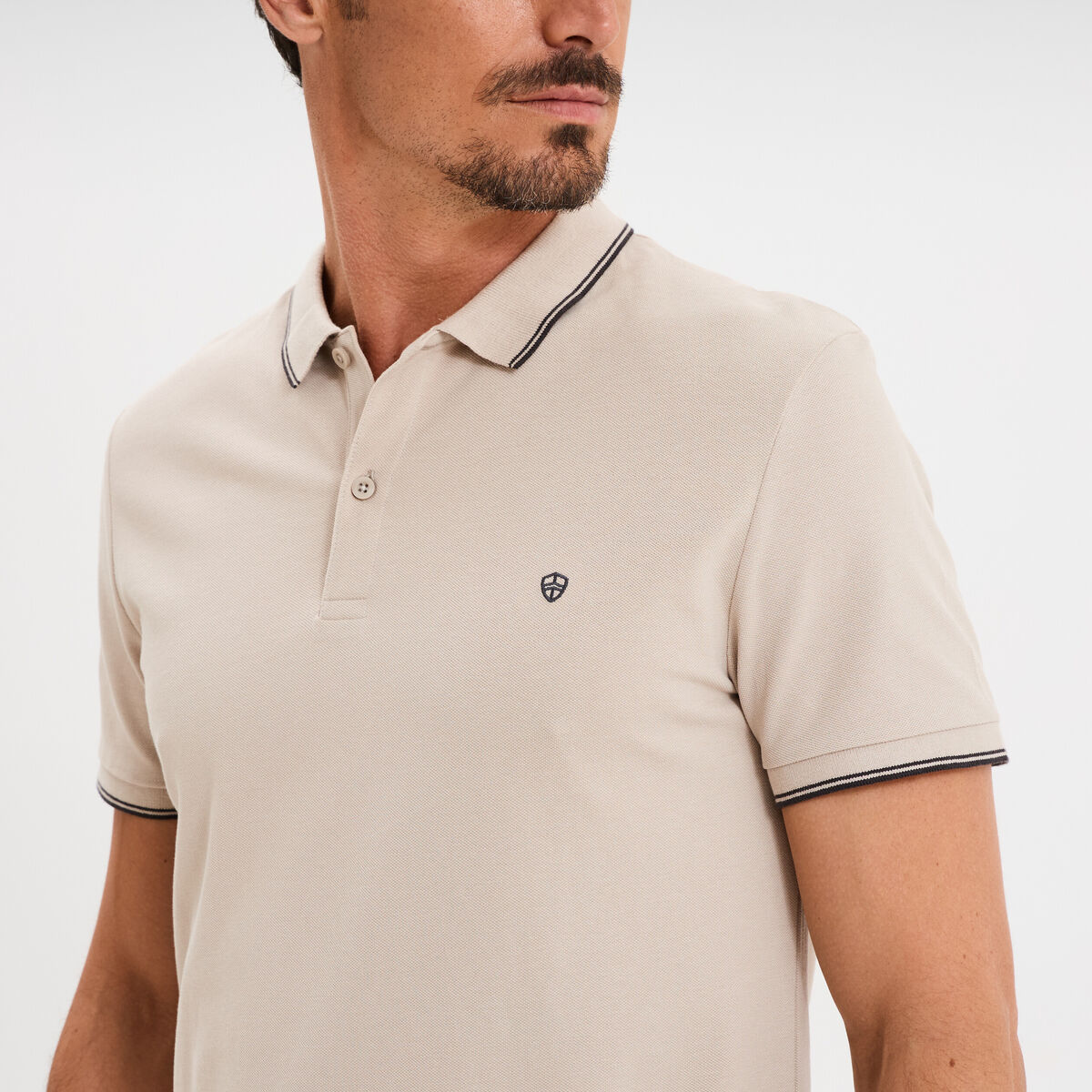 Polo piqu&eacute; coton manches courtes sable homme