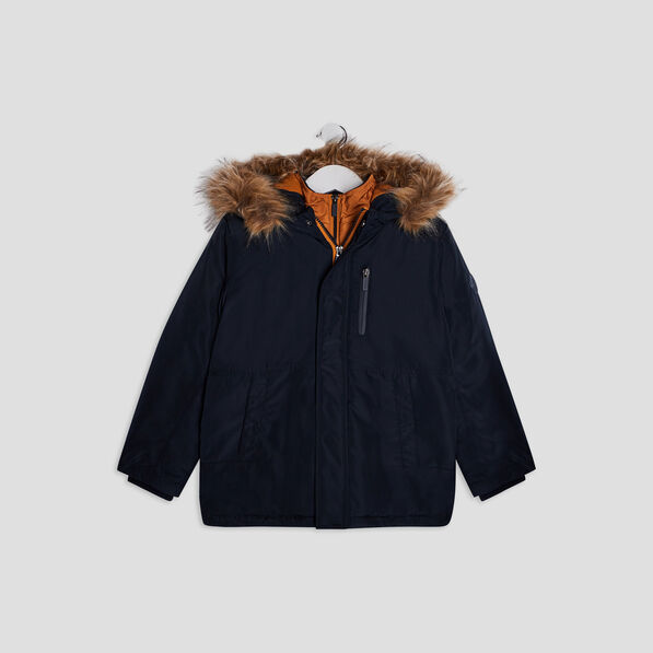 Parka droite doublée à capuche bleu marine garçon