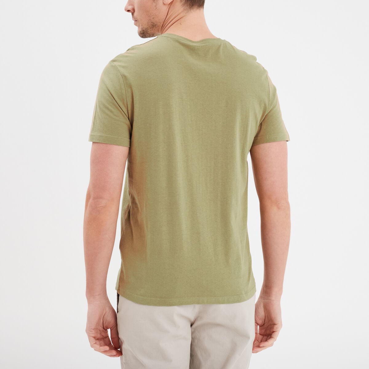 T-shirt droit en coton manches courtes vert kaki homme