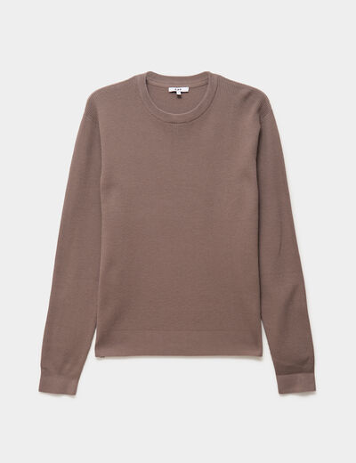 Pull en maille textur&eacute;e col rond gris fonc&eacute; homme