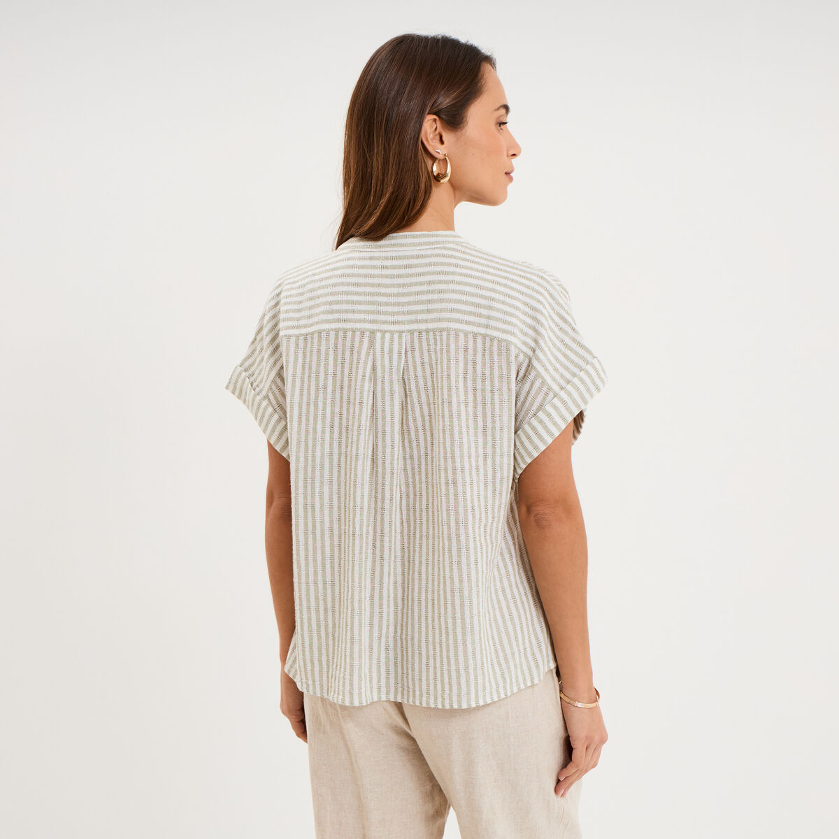 Blouse droite &agrave; manches courtes vert femme