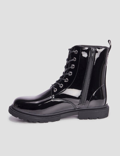 Bottines vernies zippées à lacets noir femme