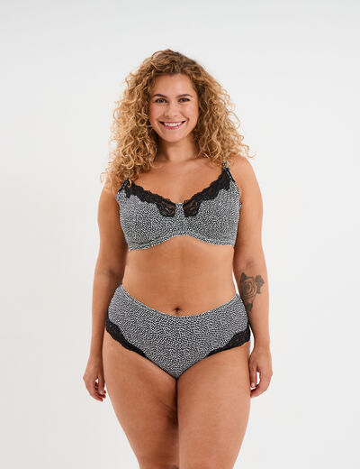 Shorty microfibre empi&egrave;cements dentelle noir femme grande taille