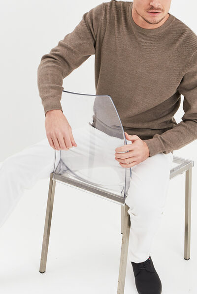 Pull avec col rond à relief gris homme