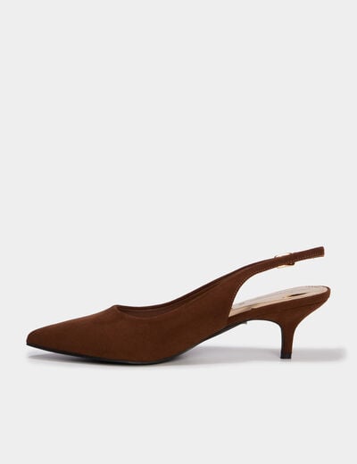 Escarpins slingback &agrave; talons aiguilles marron fonc&eacute; femme