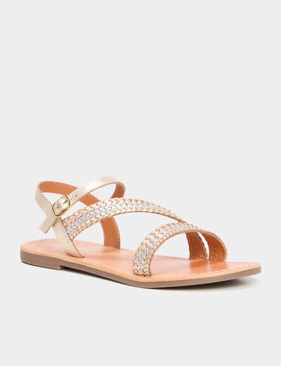 Sandales brides tressées en cuir multicolore femme