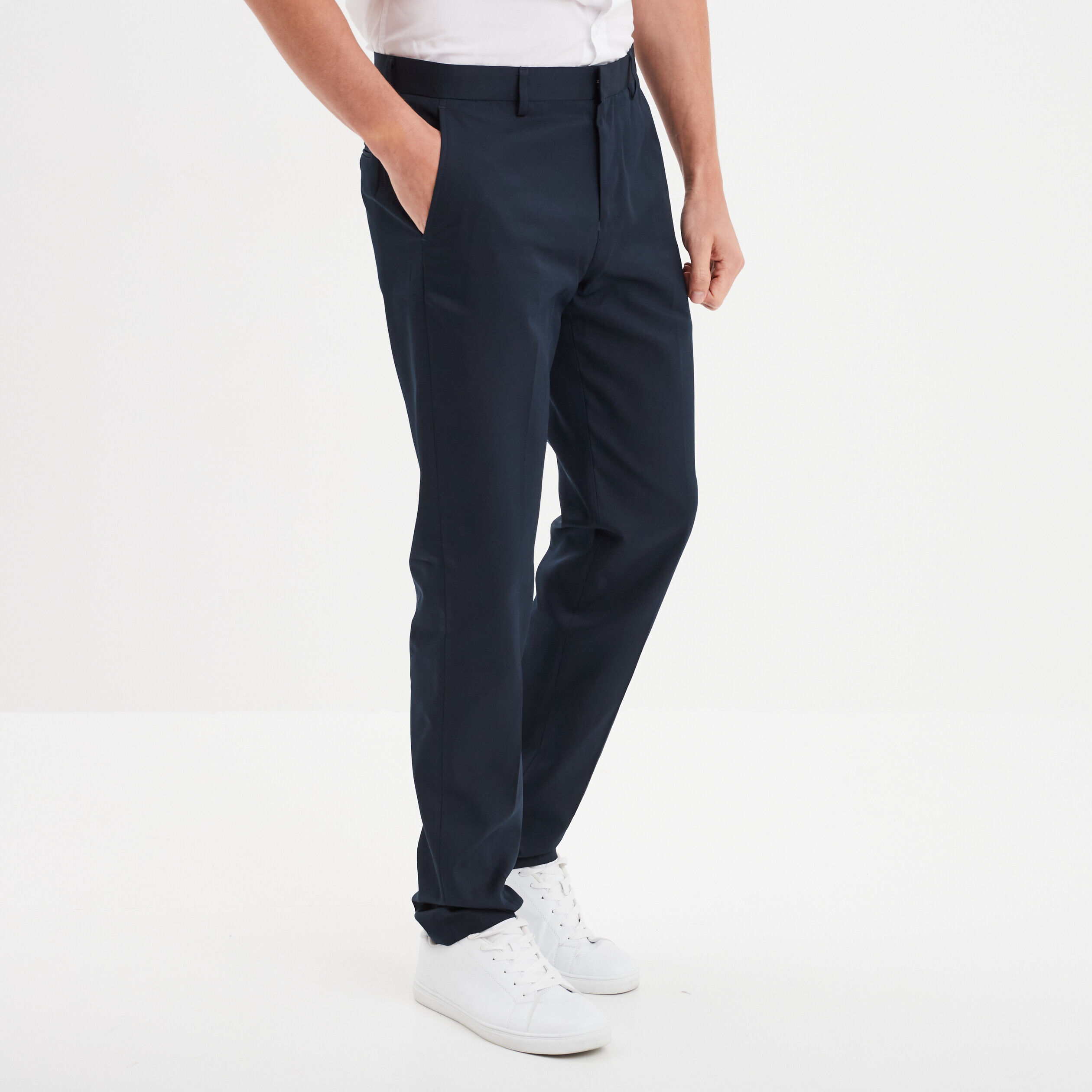 Pantalon de costume droit avec pinces bleu marine homme