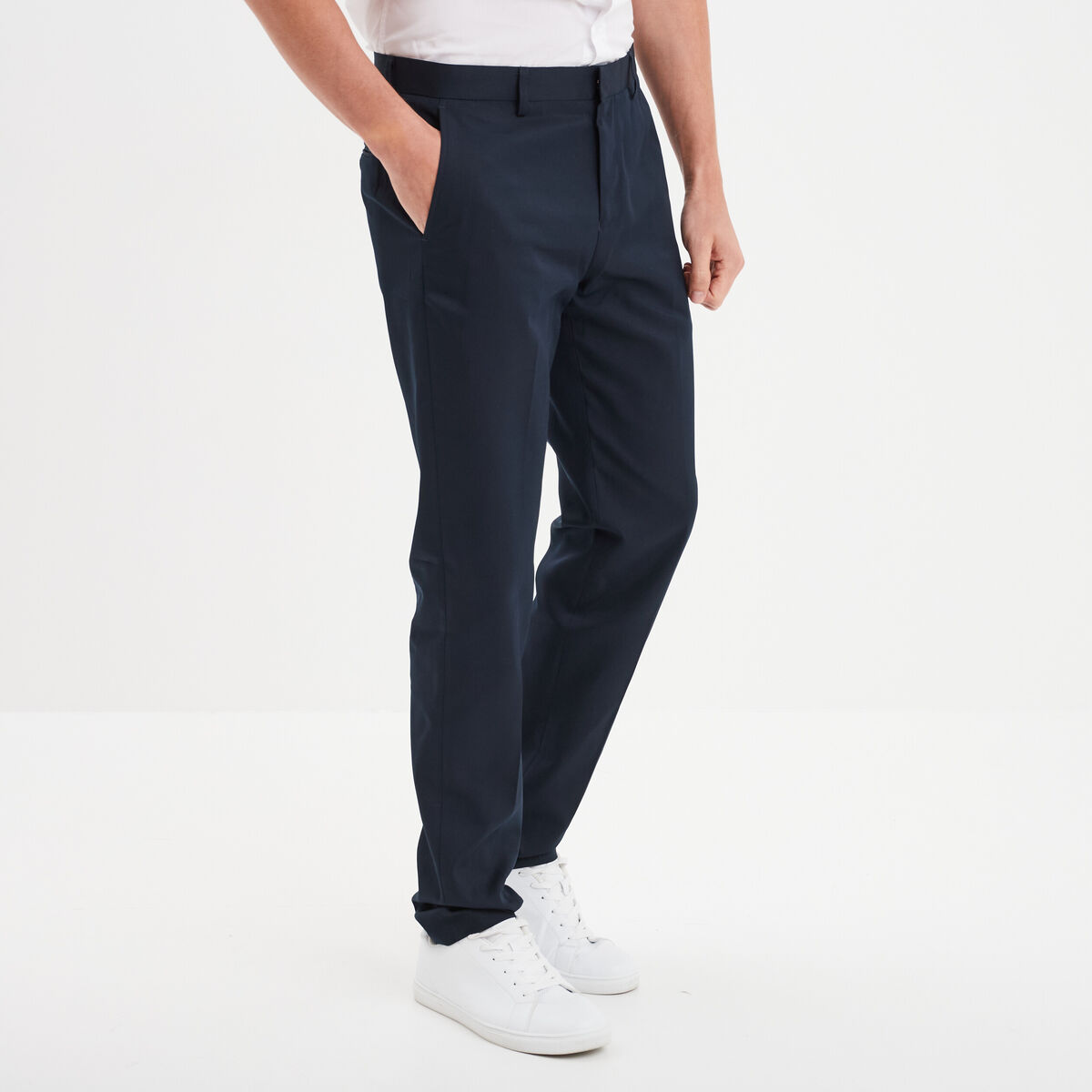 Pantalon de costume droit avec pinces bleu marine homme
