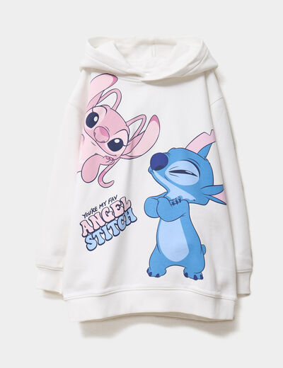 Sweat hoodie à capuche Stitch ivoire fille
