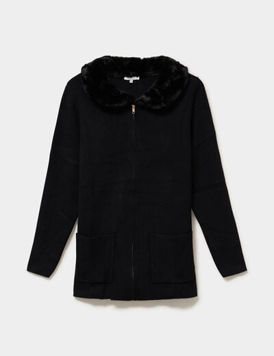Gilet zipp&eacute; avec col fausse fourrure noir femme grande taille