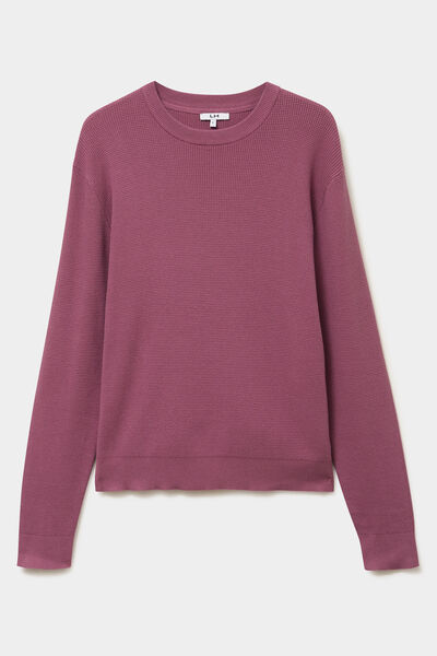 Pull en maille textur&eacute;e col rond mauve homme