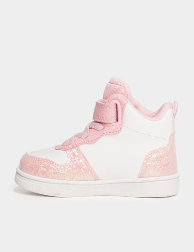 Baskets montantes scratchs et paillettes rose bébé fille