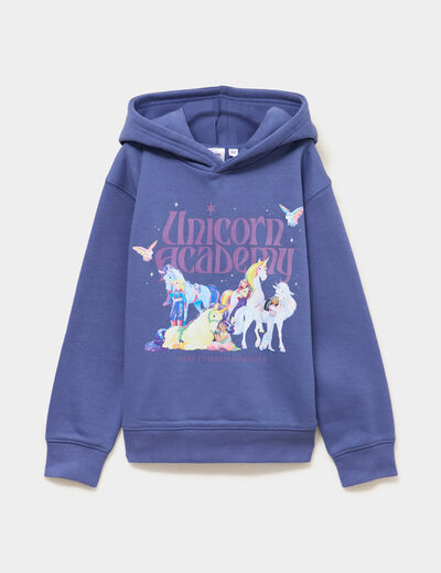 Sweat hoodie L'&Eacute;cole des licornes gris fille
