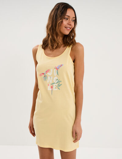Chemise de nuit sans manches coton jaune clair femme