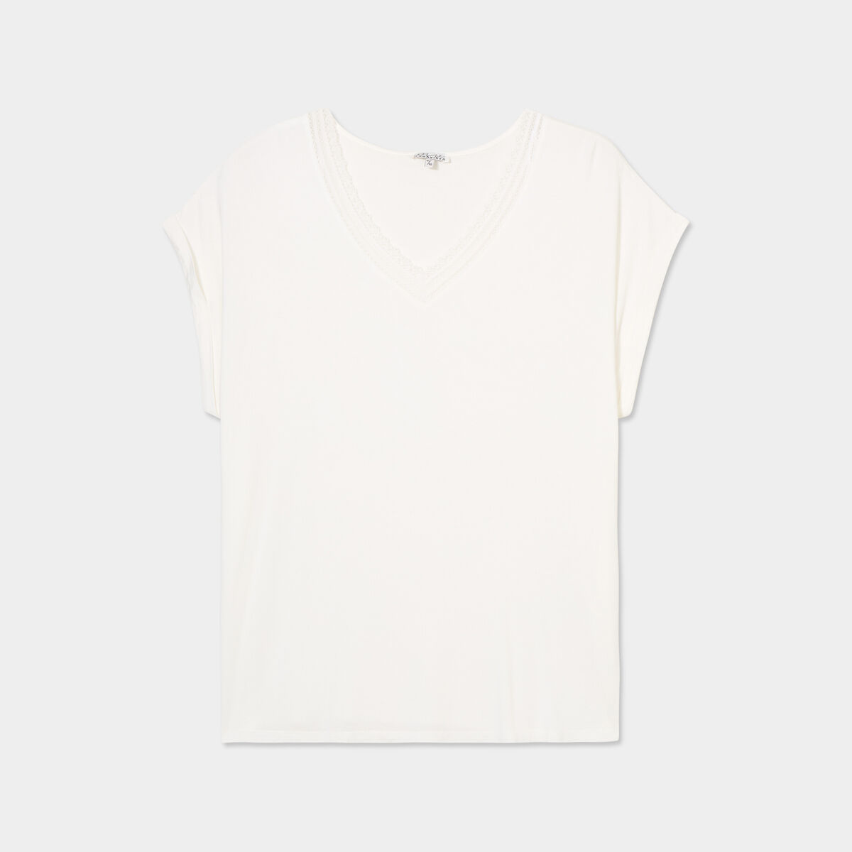 T-shirt col V dentelle blanc femme grande taille