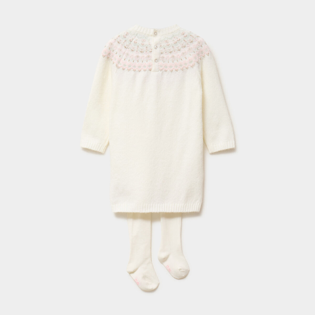 Ensemble robe-pull et collants blanc b&eacute;b&eacute; fille