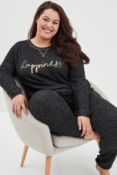 Ensemble pyjama pantalon 2 pièces noir femme grande taille