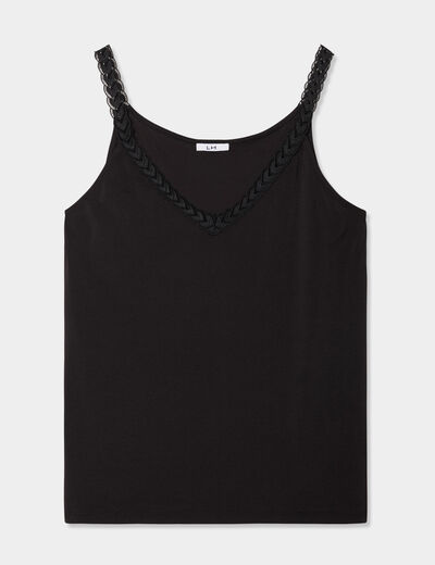 D&eacute;bardeur col V cr&ecirc;pe &agrave; bretelles noir femme grande taille