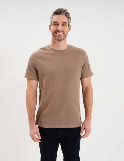 T-shirt textur&eacute; droit col rond coton marron homme