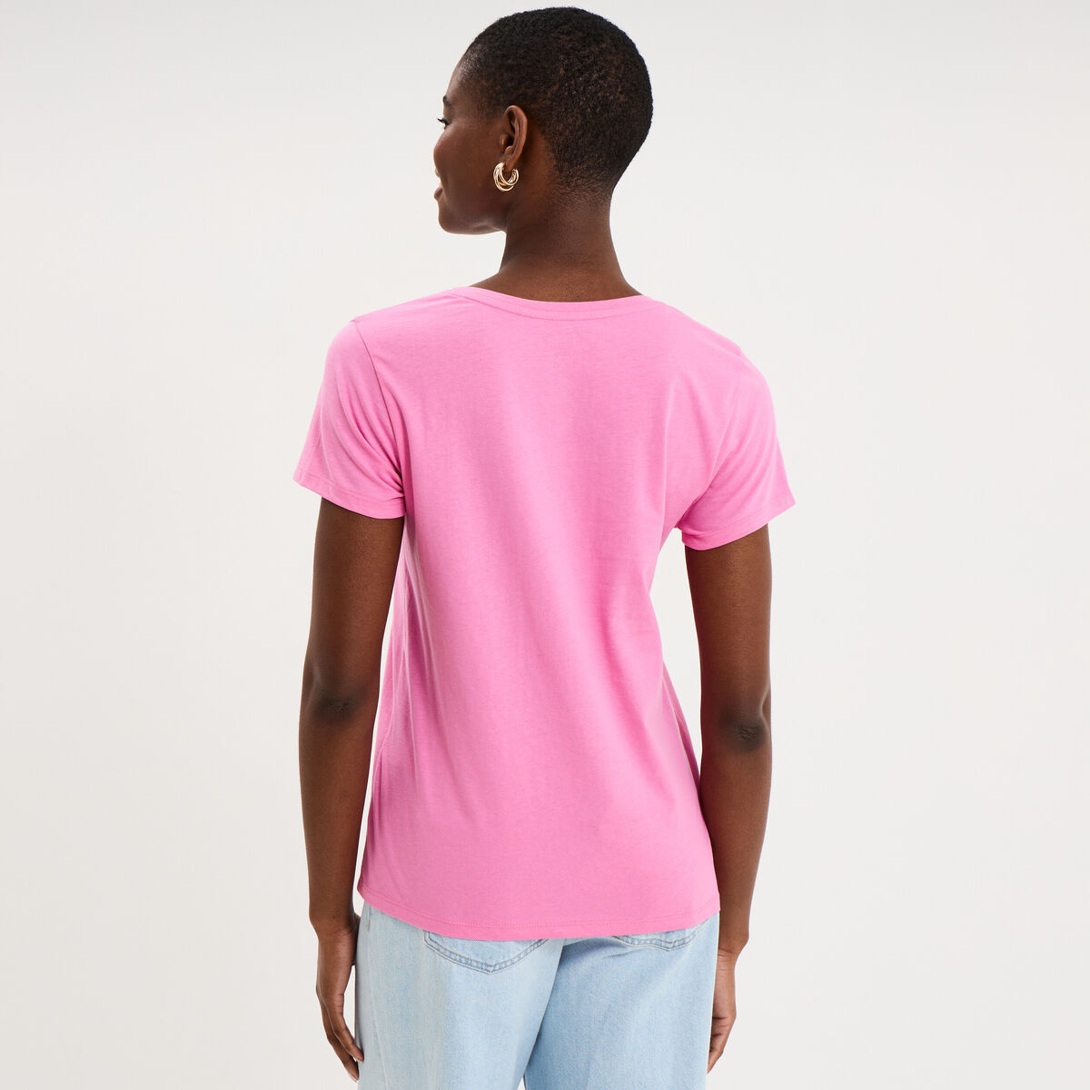 T-shirt manches courtes col rond coton rose femme