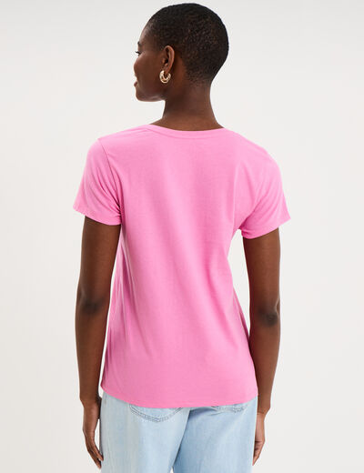 T-shirt manches courtes col rond coton rose femme
