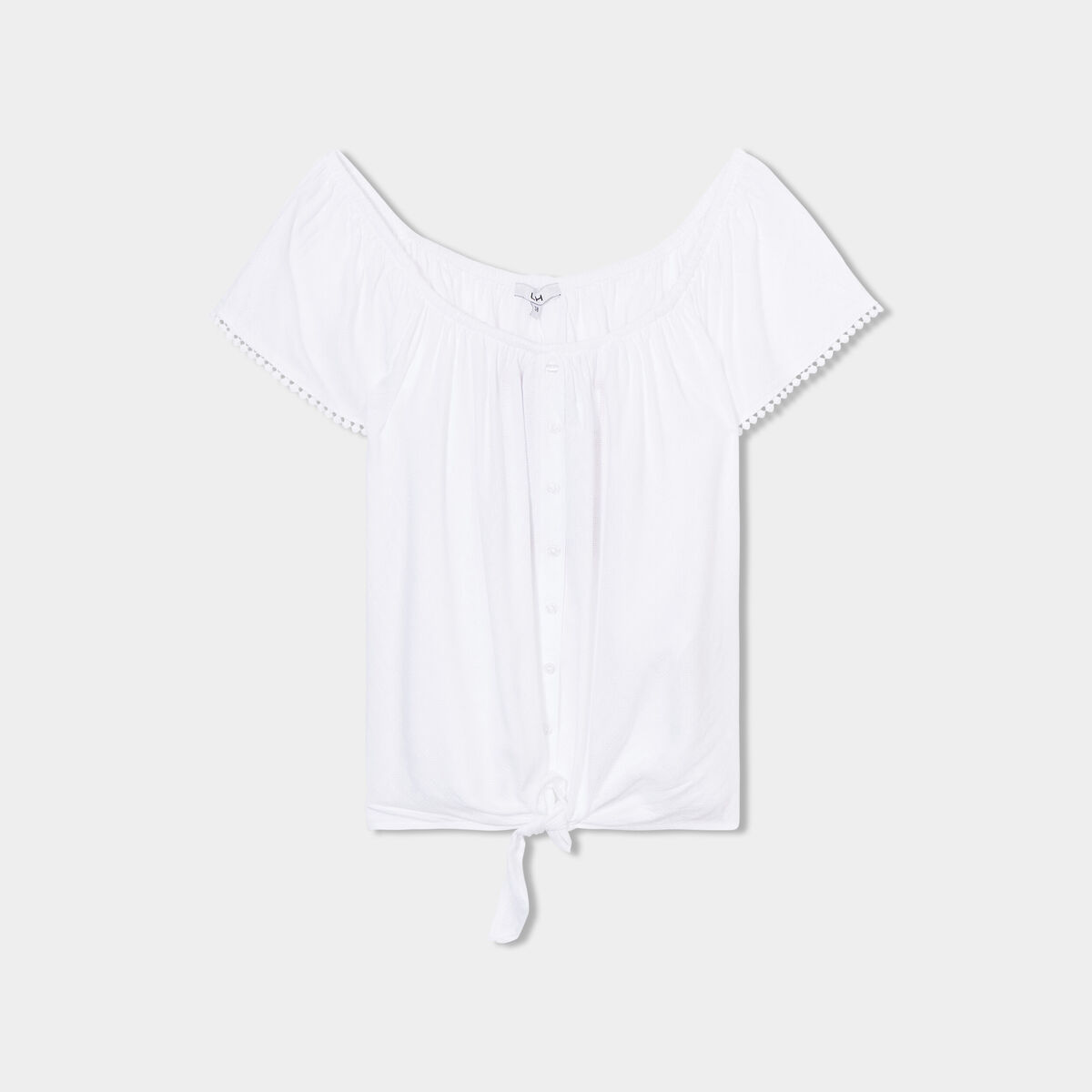 Blouse manches courtes avec noeud blanc femme