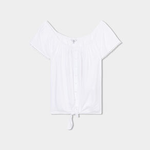 Blouse manches courtes avec noeud blanc femme