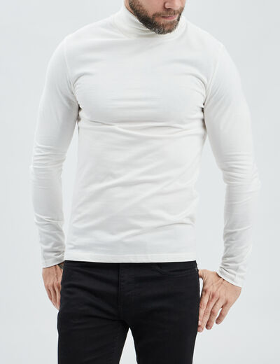 T-shirt col roulé manches longues ivoire homme