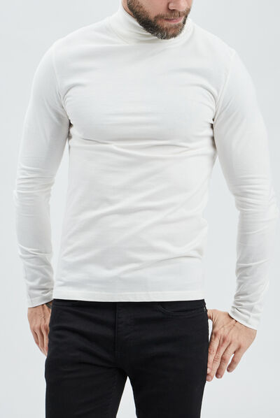 T-shirt col roulé manches longues ivoire homme