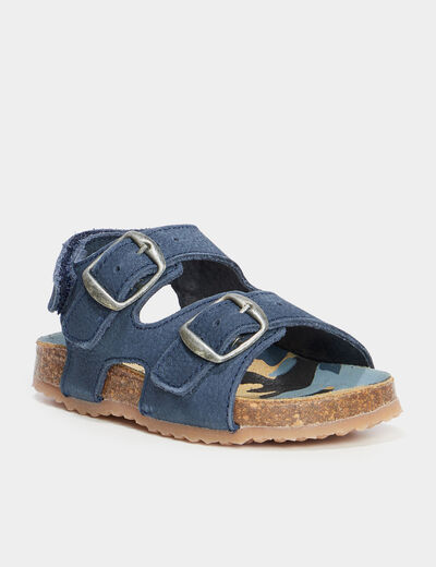 Sandales cuir boucles et scratchs Creeks bleu bébé fille