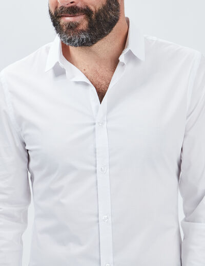Chemise effet stretch manches longues blanc homme