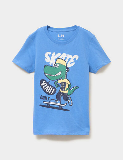 T-shirt col rond manches courtes coton bleu lavande gar&ccedil;on