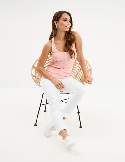 Débardeur col tunisien coton mauve femme