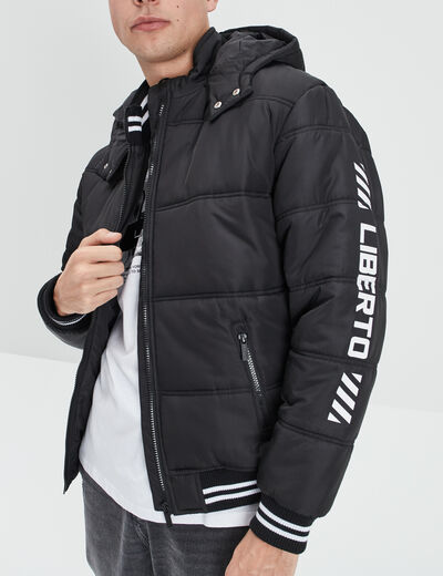 Doudoune doublée droite à capuche noir homme