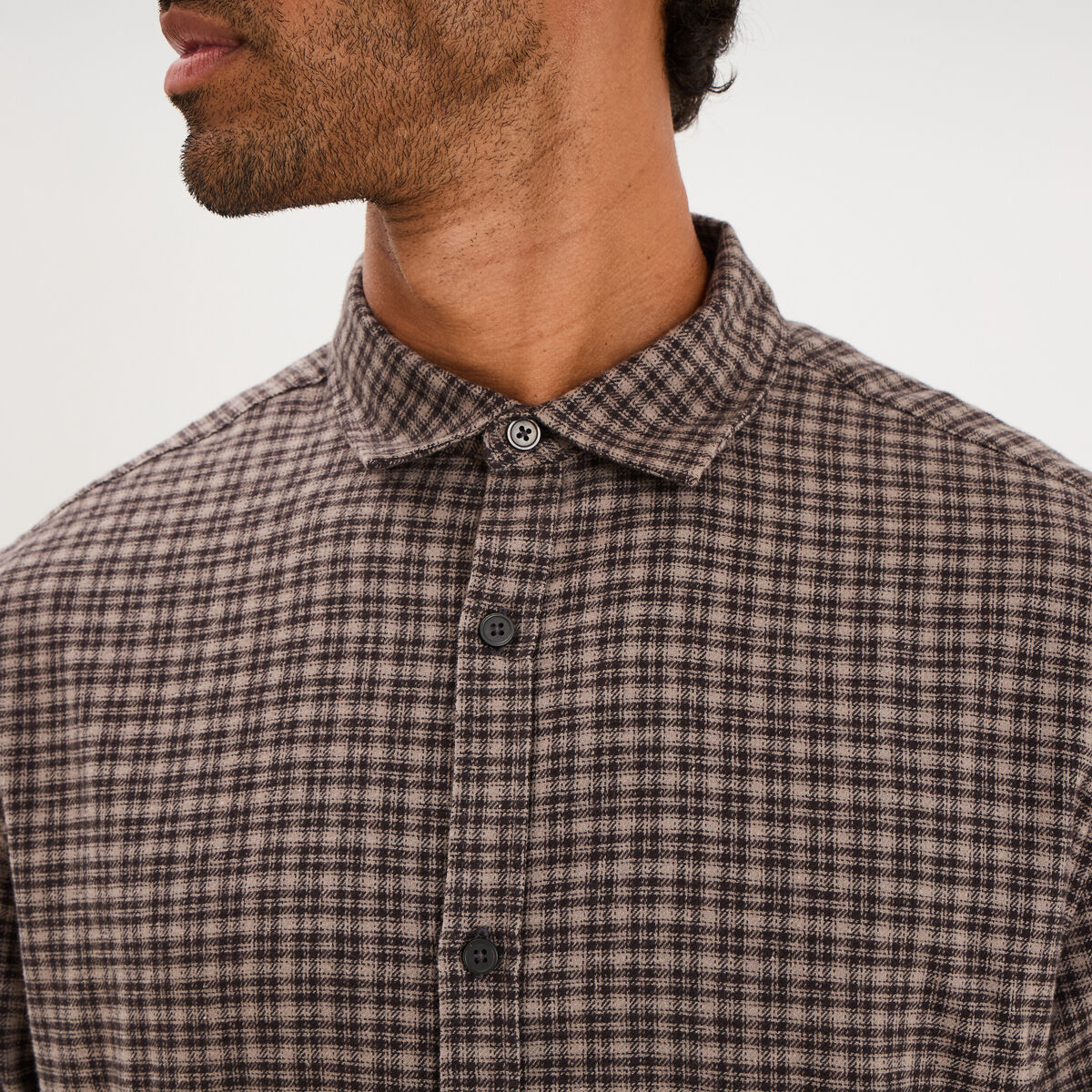 Chemise manches longues coton taupe homme