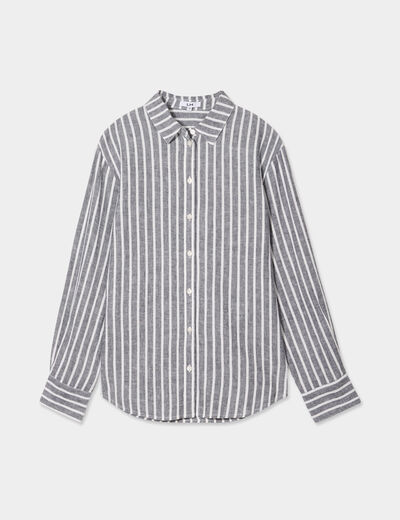 Chemise oversize lin mélangé bleu marine femme