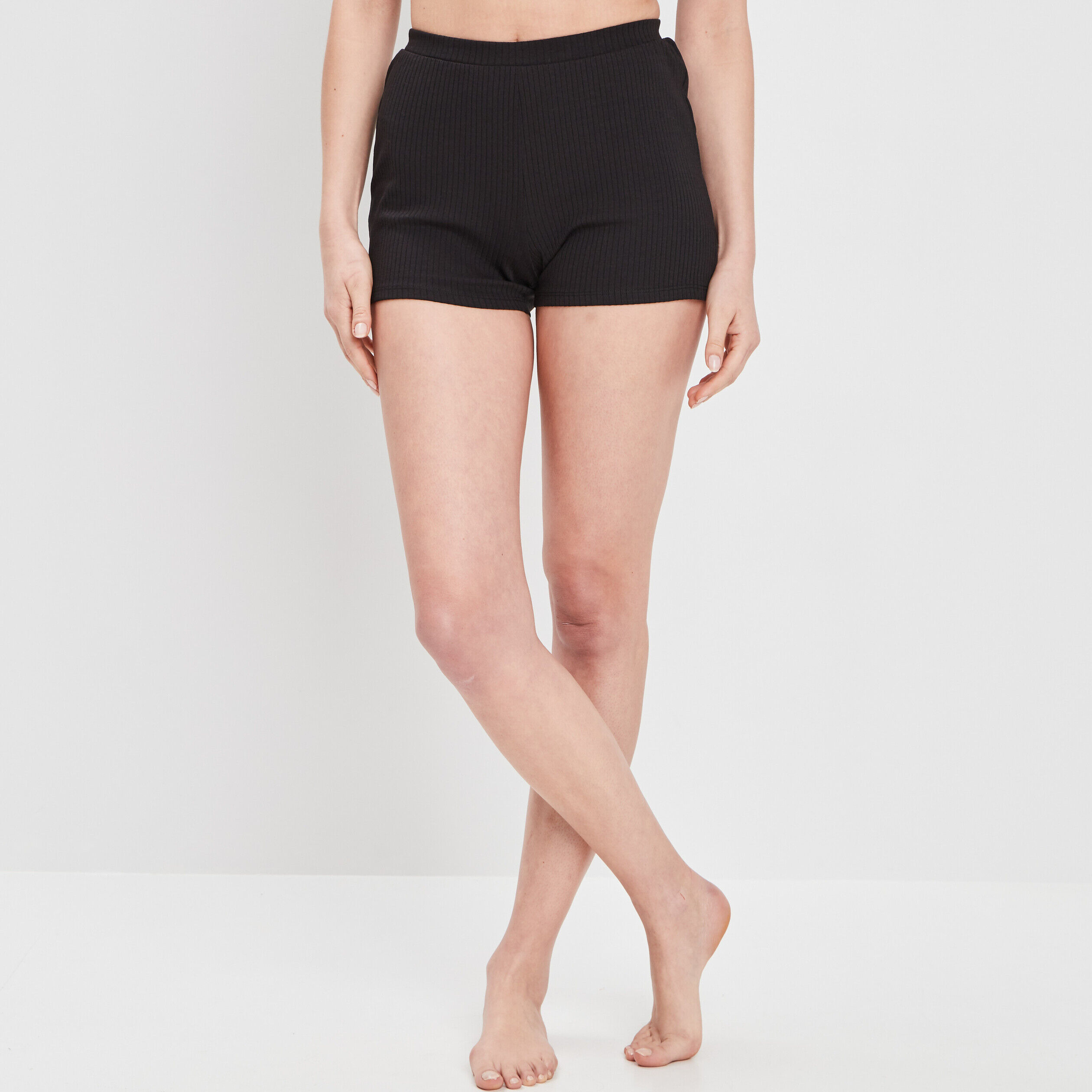 Bas de pyjama short côtelé noir femme LH