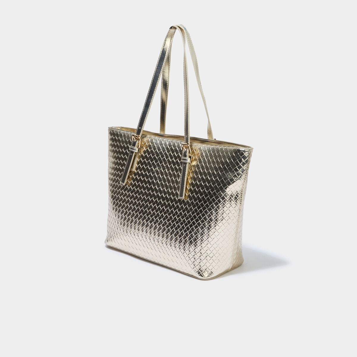 Sac cabas effet tress&eacute; couleur or femme