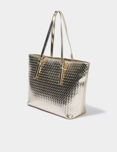 Sac cabas effet tress&eacute; couleur or femme