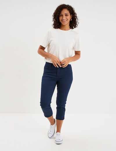 Pantacourt slim twill 5 poches bleu marine femme